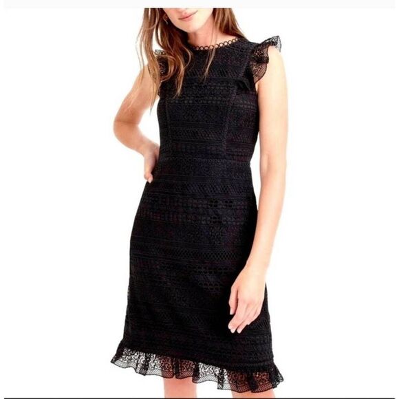 J. Crew Factory Dresses & Skirts - J. Crew Cap Sleeve Ruffle Dress in Mixed Lace Size 2‎ NWT